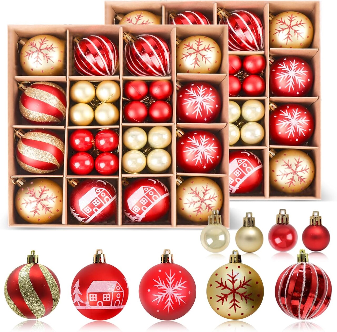 88Pcs Christmas Balls Ornaments for Xmas Christmas Tree - Red & Gold 2 Sizes Christmas Tree Ornaments Balls with Glitter, Shatterproof Christmas Tree Decorations for Holiday Wreath Garland